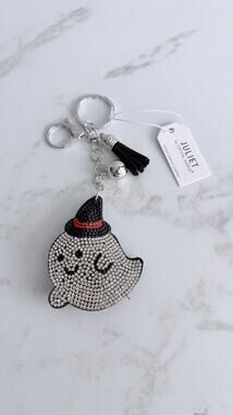 Juliet Crystal Avenue Ghost Rhinestone Puffy Keychain Tassel Halloween NWT